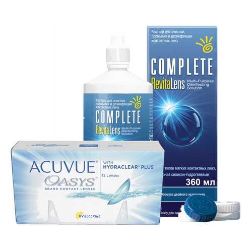 Контактные линзы Acuvue Oasys 12 линз R 8.4 -3.75 + Раствор Complete RevitaLens 360 мл в Ригла
