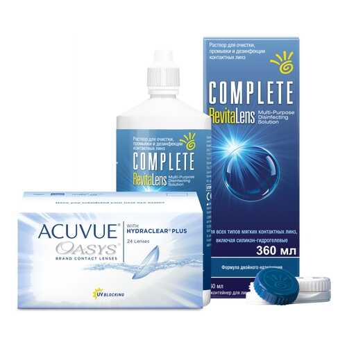 Контактные линзы Acuvue Oasys 24 линзы R 8.4 -11.50 + Раствор Complete RevitaLens 360 мл в Ригла
