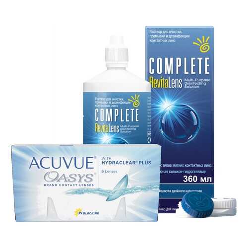 Контактные линзы Acuvue Oasys 6 линз R 8.4 -0.75 + Раствор Complete RevitaLens 360 мл в Ригла